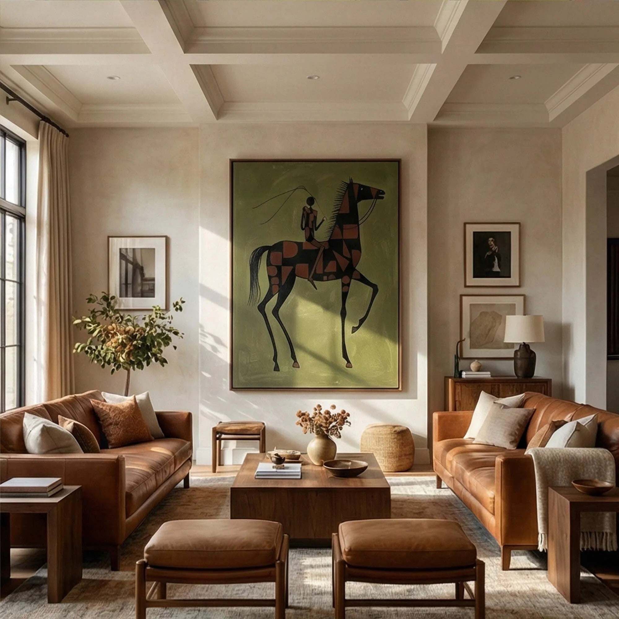 Rustic Folk Checkered Horse & Rider Wall Art