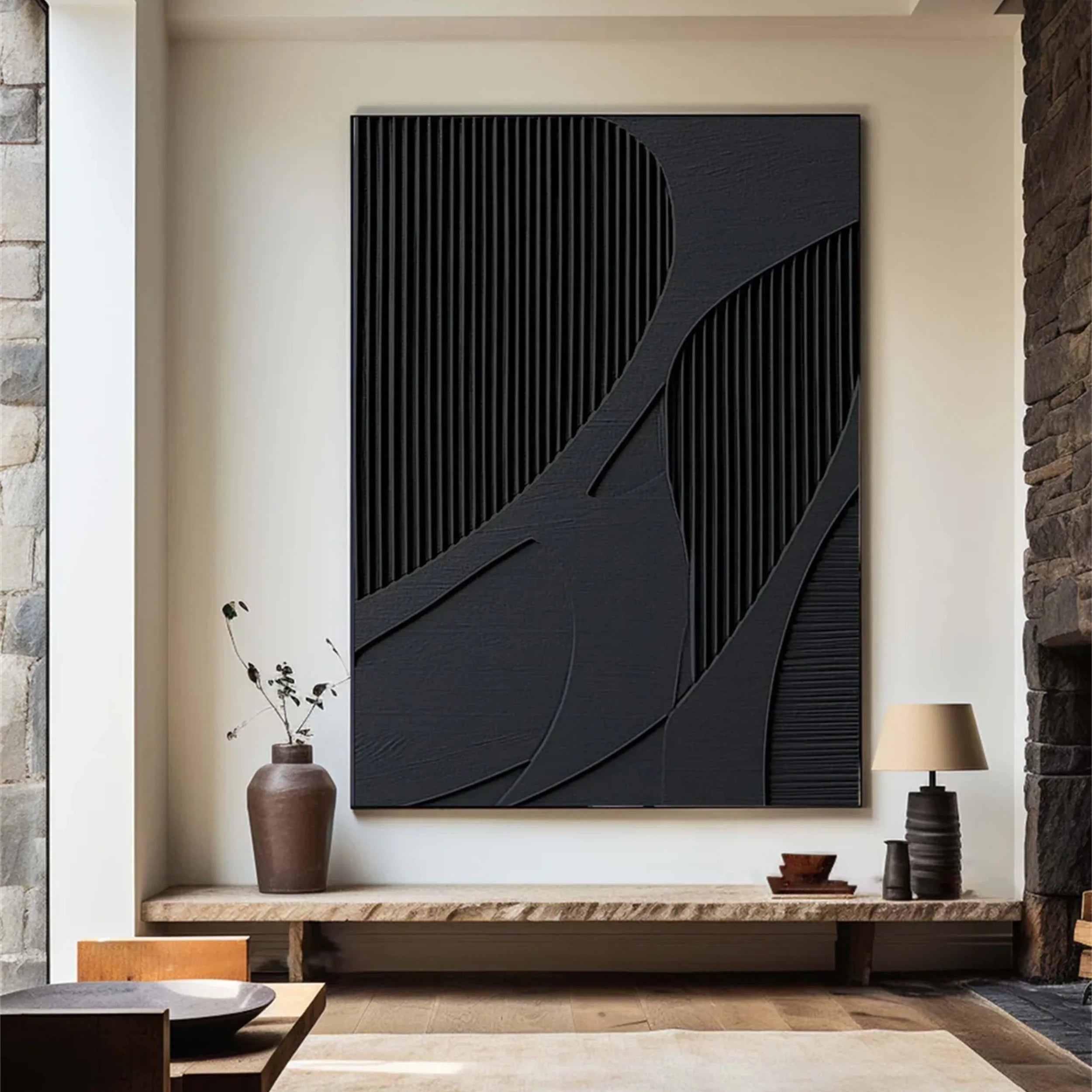 3D Textured Black Branch Panel Wall Art