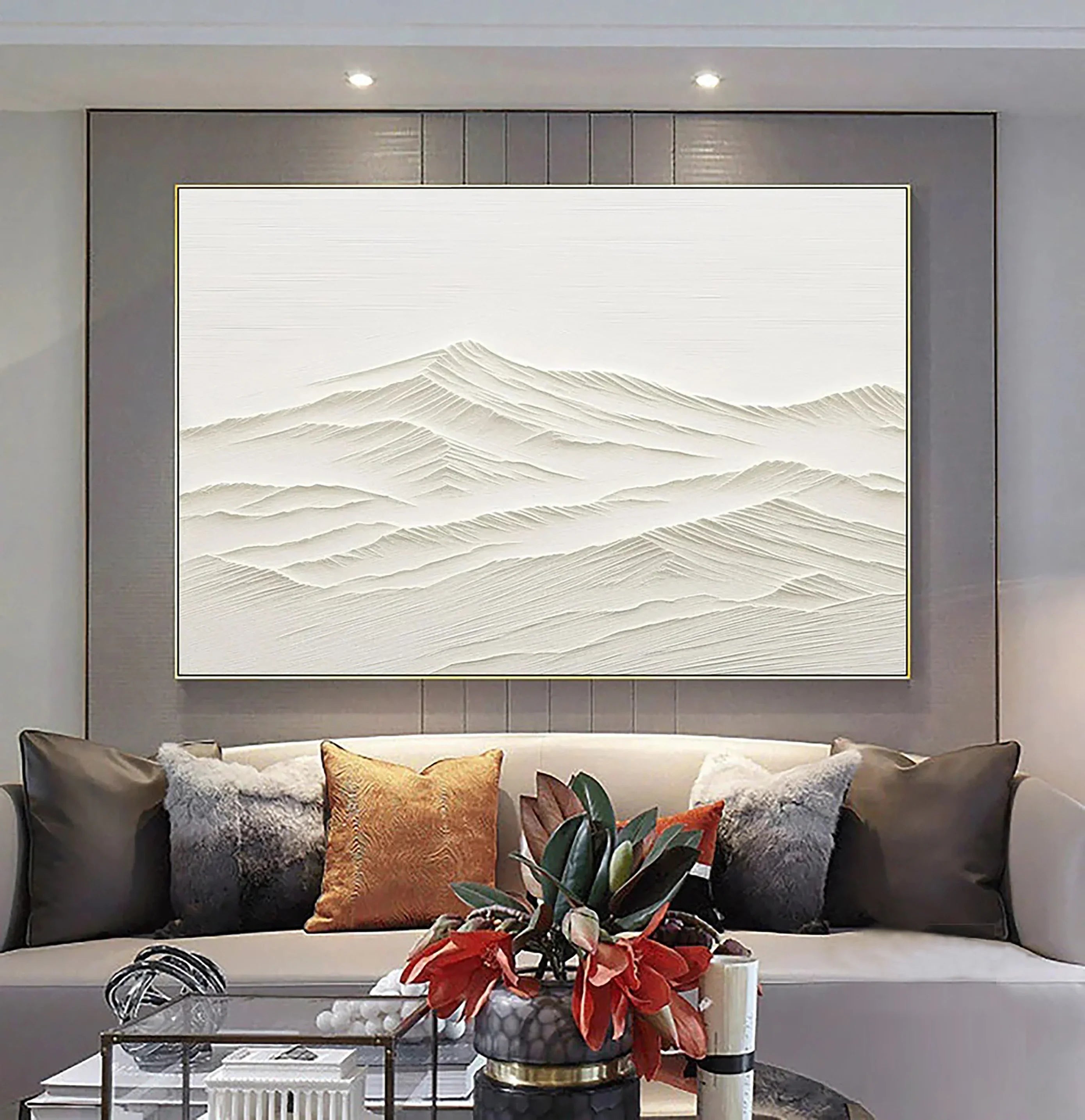 3D Textured White Mountain Range Wall Art