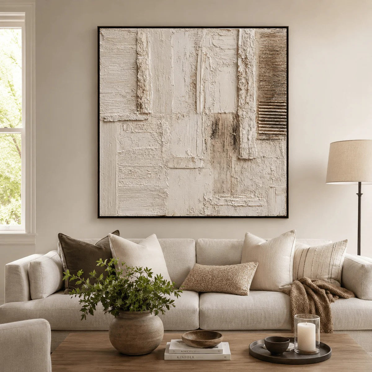 Sculptural Ivory Block Panel Wall Art