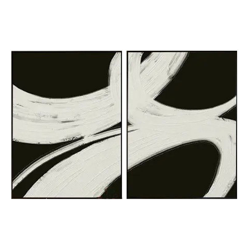 Hand-Painted Black Swirl Wall Art Set of 2