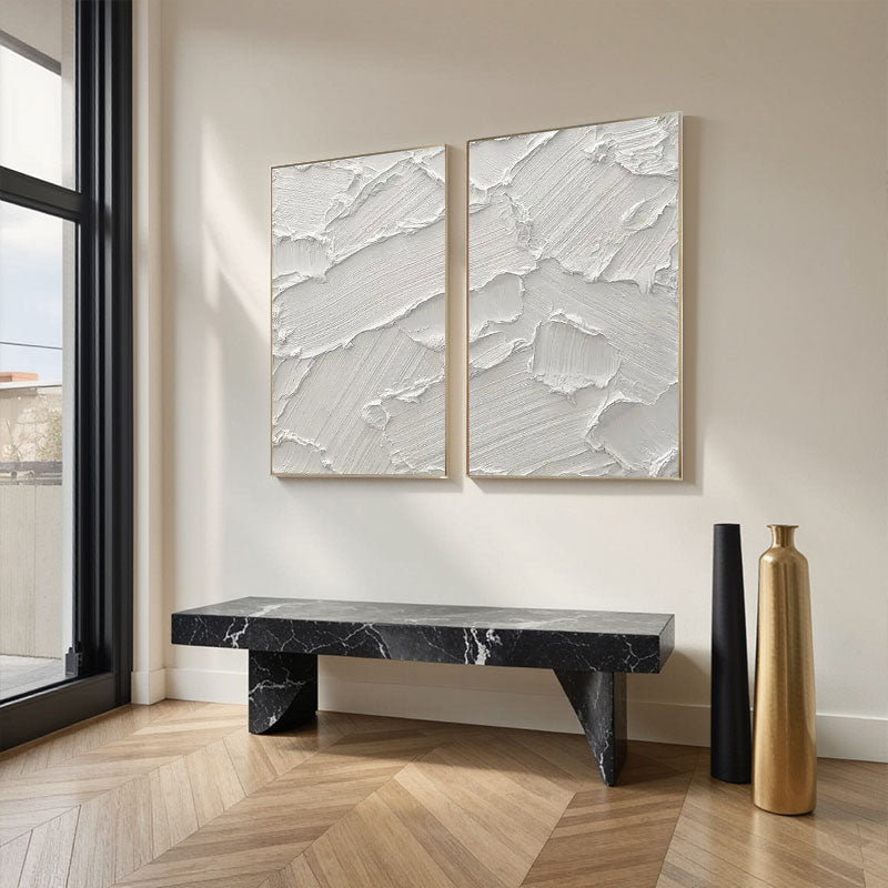 3D Textured White Plaster Wall Art Set of 2