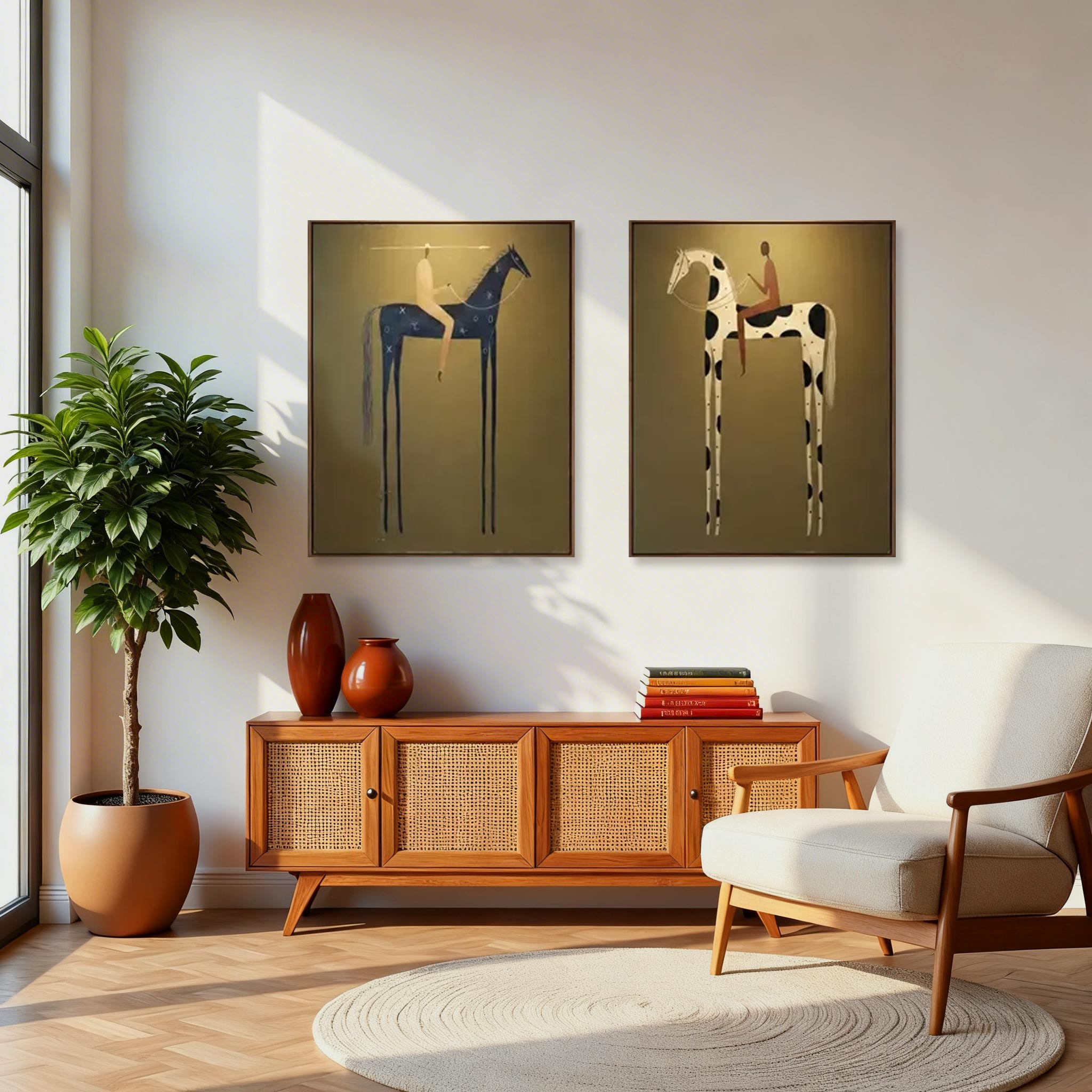 Modern Horse Rider Wall Art Set of 2