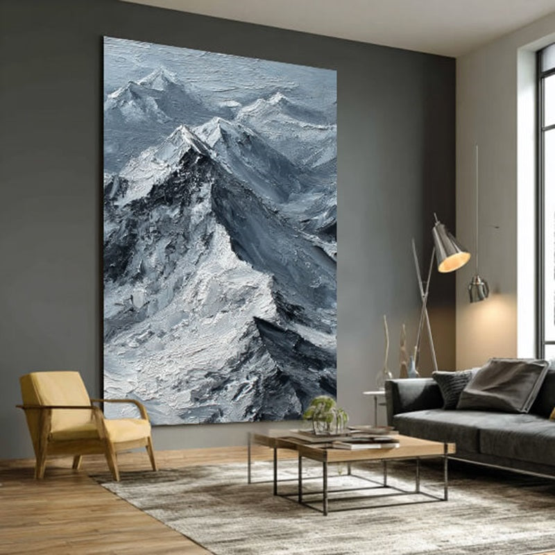 The Peak of Silence - Large Modern Impasto Snow Mountain Oil Painting