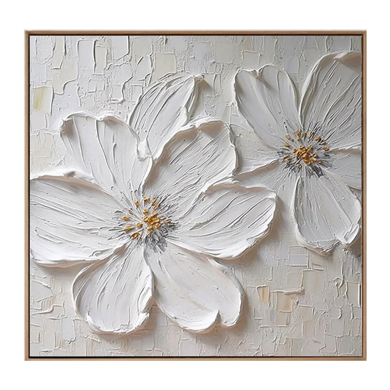 3D Textured White Blossom Wall Art