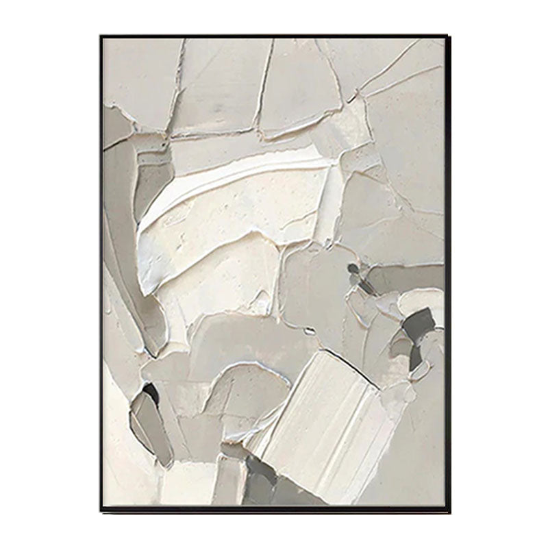 Impasto Fractured Ice White Abstract Canvas