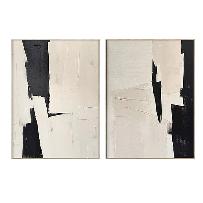Textured Black & Ivory Abstract Panel Wall Art Set of 2
