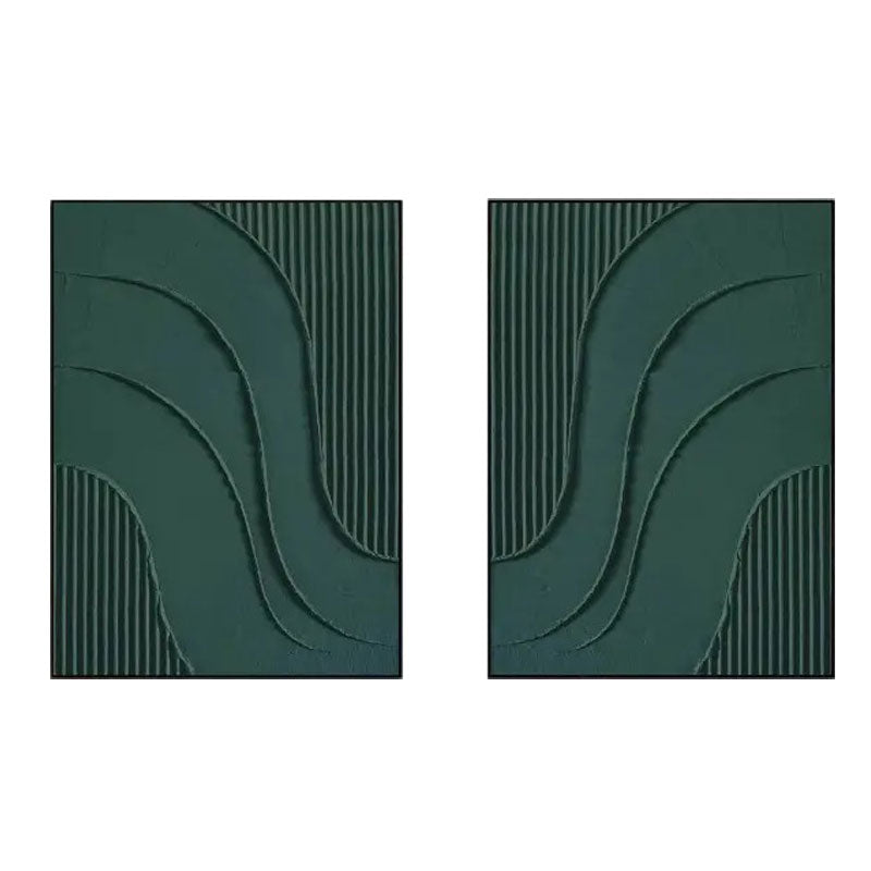 3D Textured Green Flowing Line Wall Art Set of 2