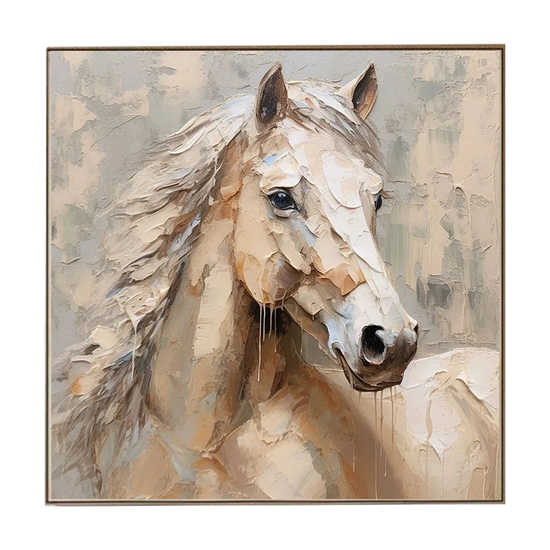 Soft Beige Horse Portrait Art