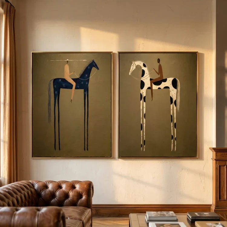 Modern Horse Rider Wall Art Set of 2