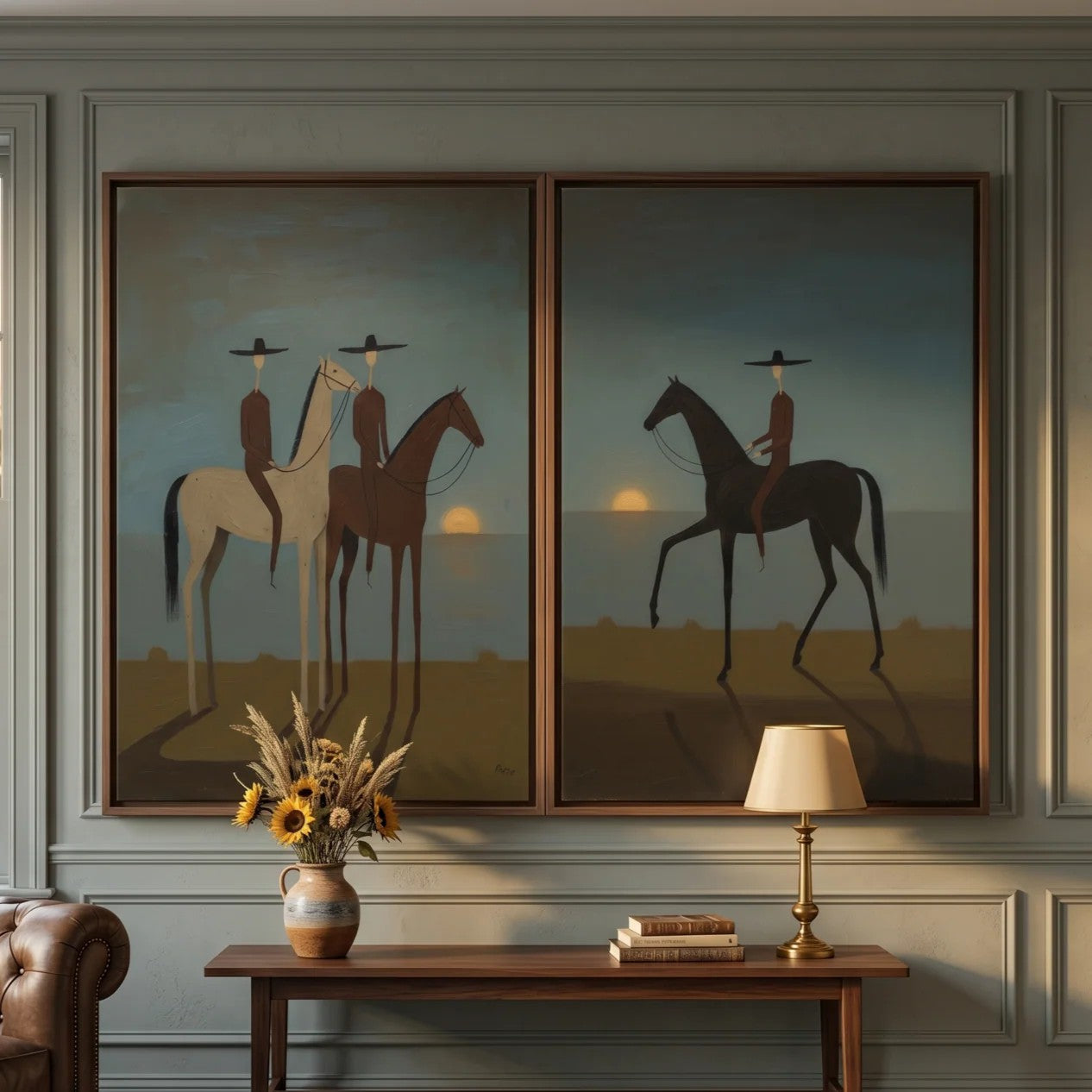 Silhouette Riders at Sunset Wall Art Set of 2