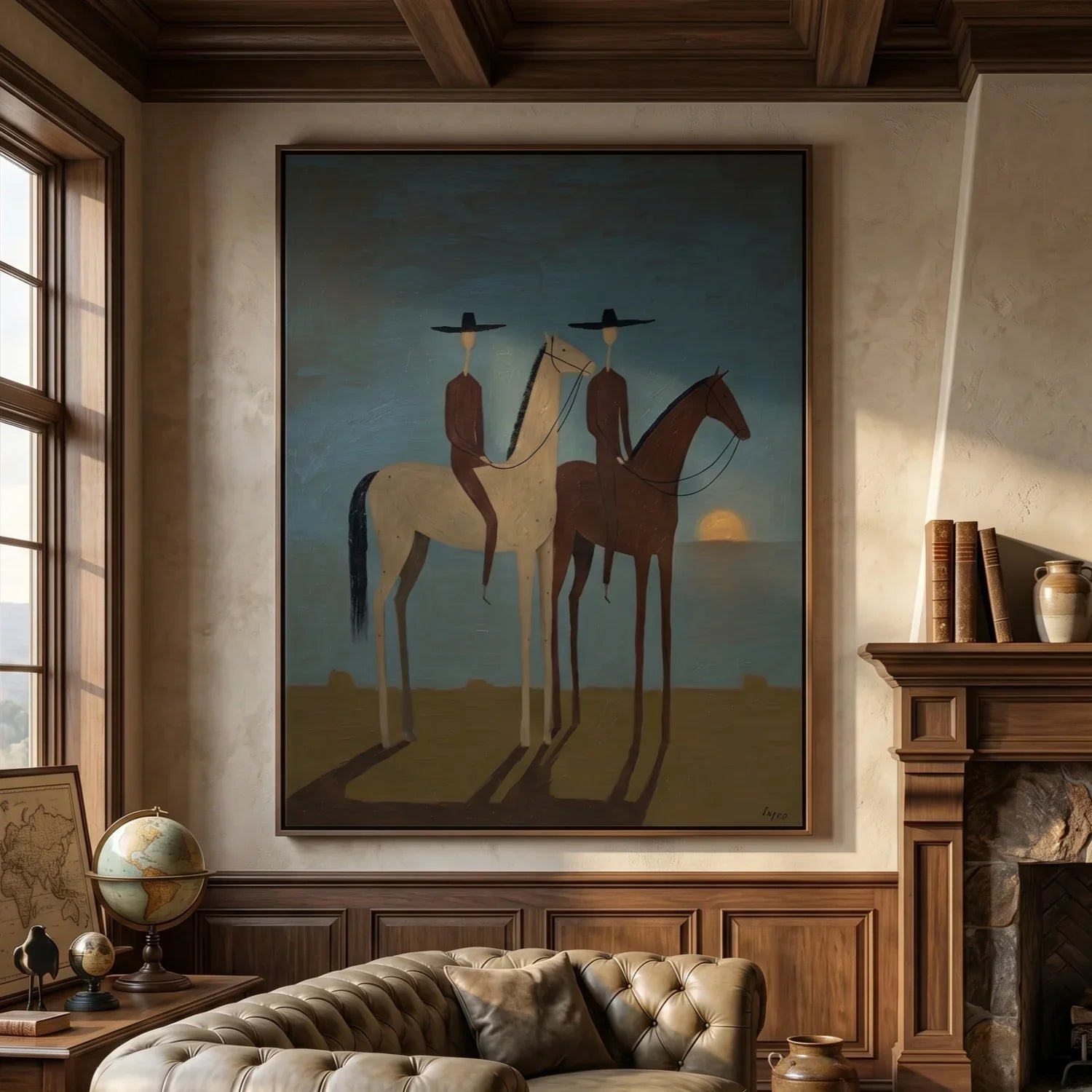 Sunset Horse Riders Wall Art – Modern Equestrian Canvas Painting