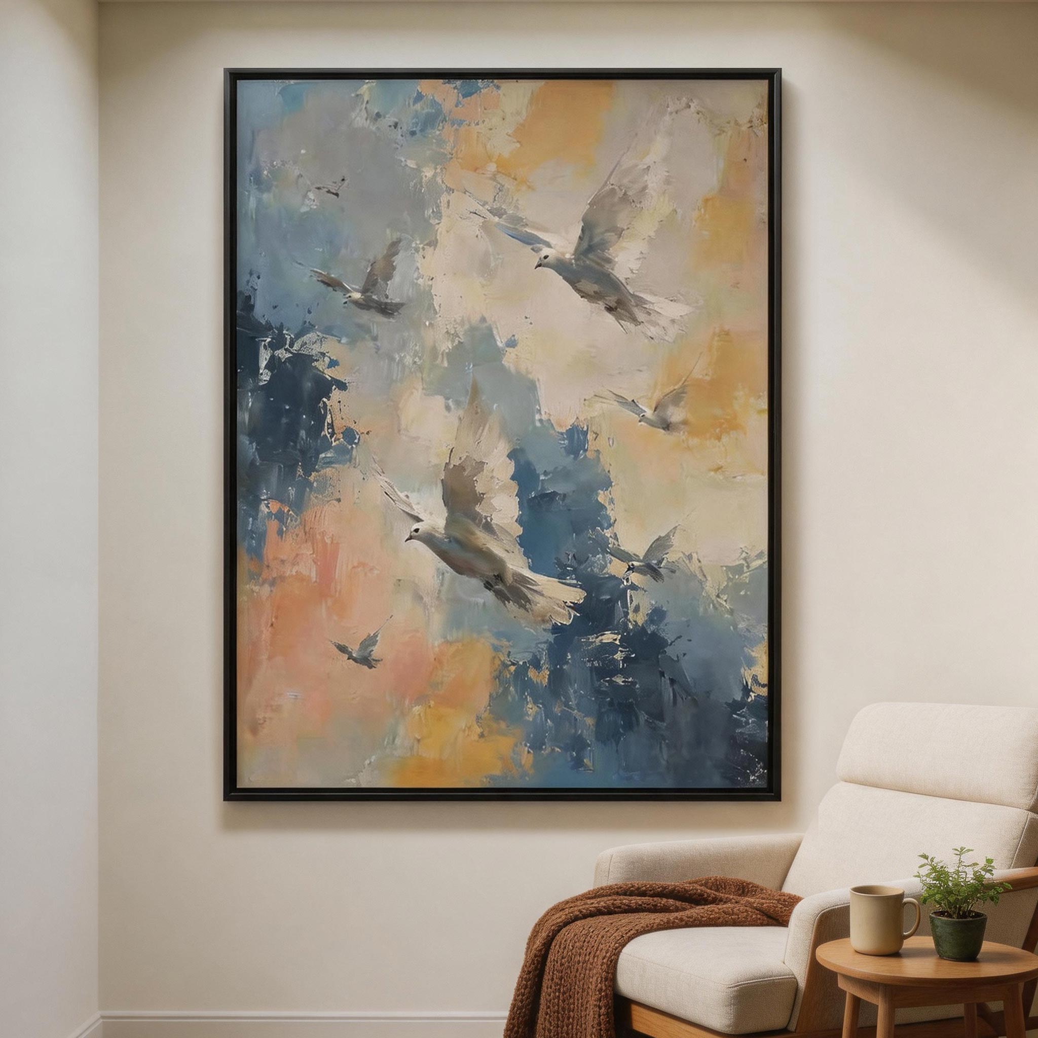 Taking Flight — Abstract Birds Canvas Wall Art in Blue & Gold