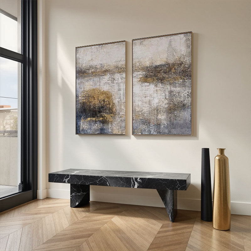 Abstract Gold Gray Landscape Canvas Set of 2