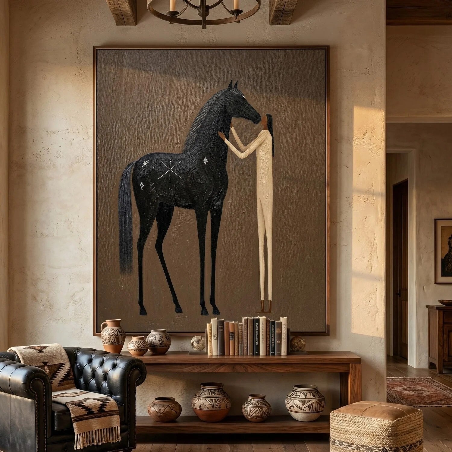 Rustic Folk Horse & Silhouette Embrace Wall Art