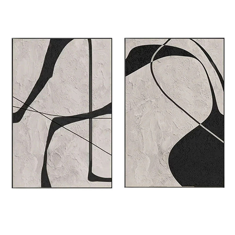Hand-Painted Black Curve Wall Art Set of 2