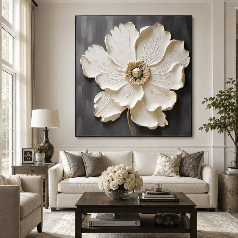 Textured Ivory Peony Wall Art