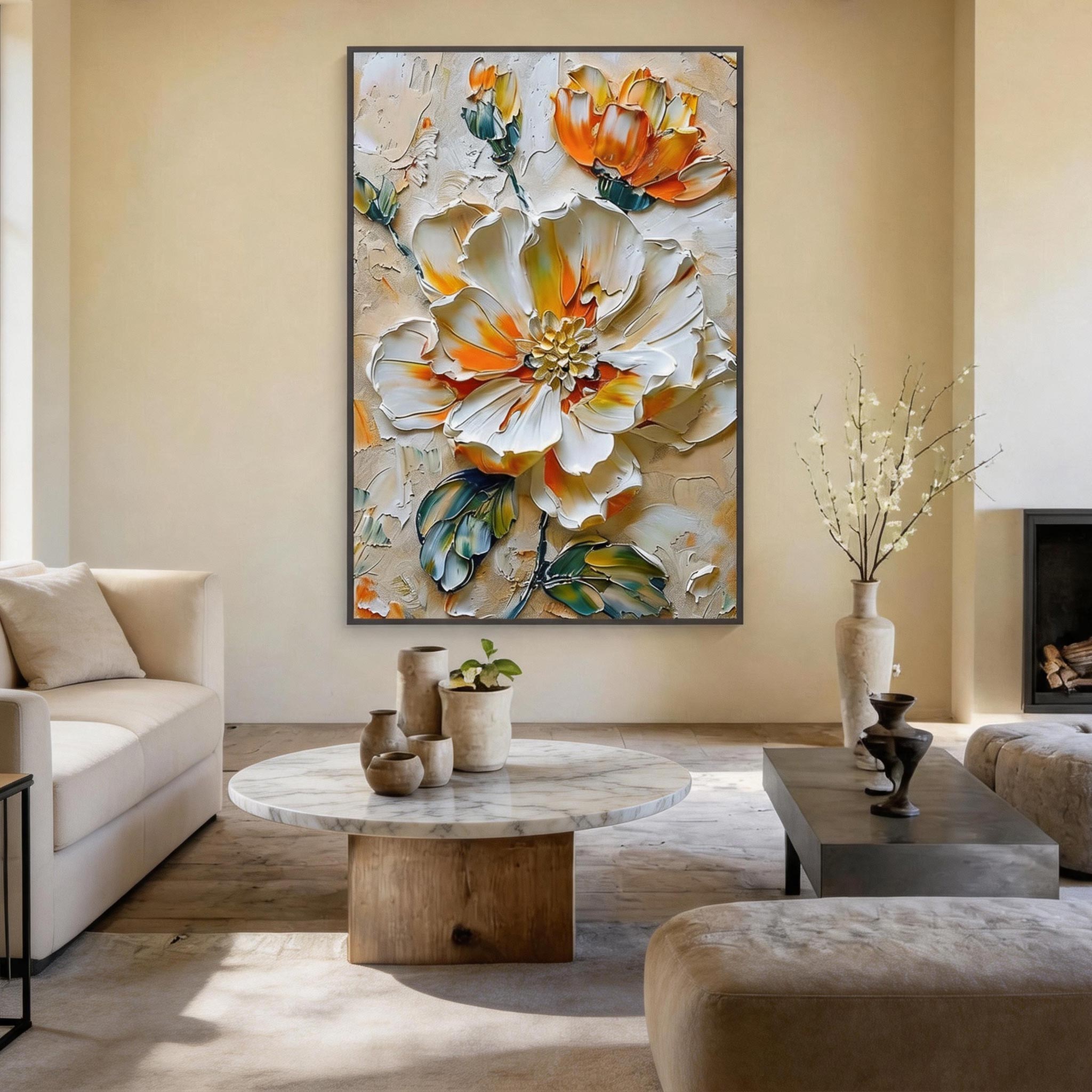 3D Textured Ivory Bloom Wall Art