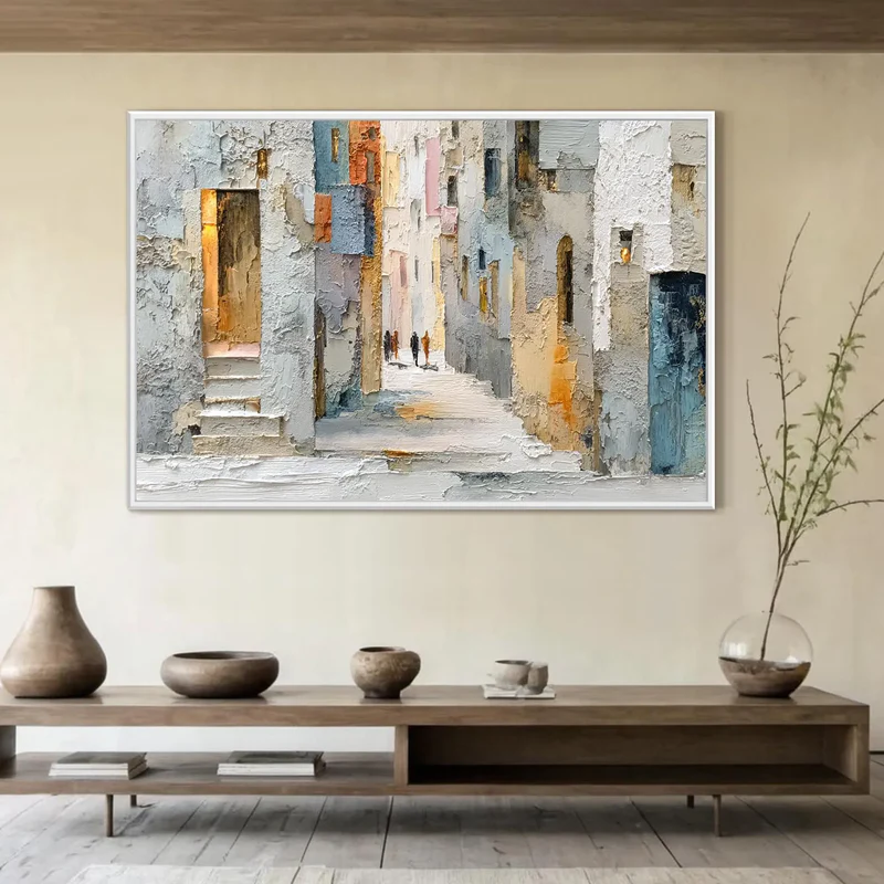 Textured City Street Wall Art – Abstract European Town Canvas