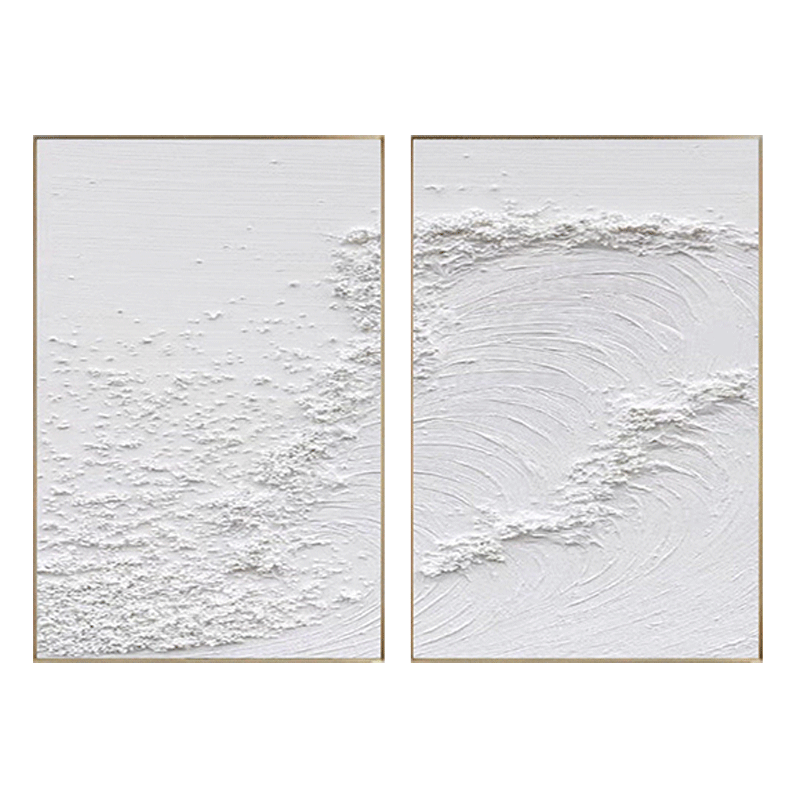3D Textured White Layered Wave Wall Art Set of 2