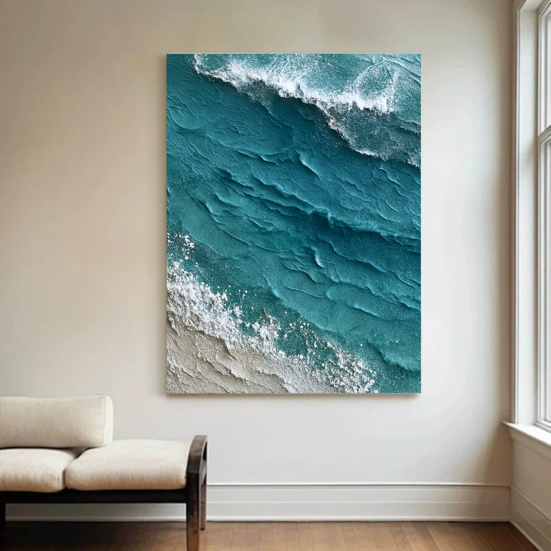 Textured Turquoise Wave Wall Art