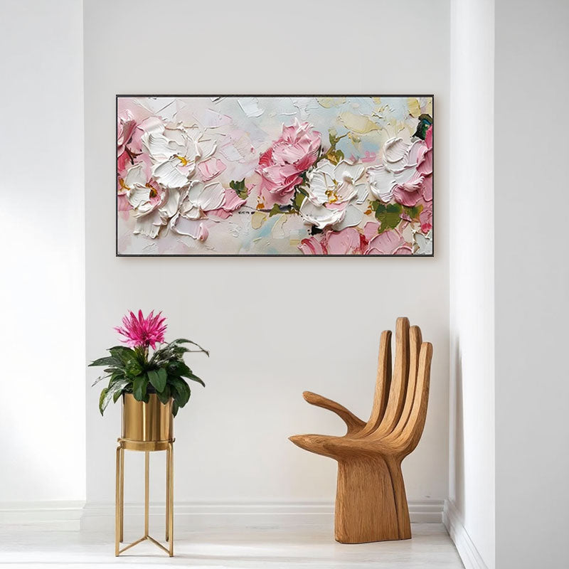 Sculptural Pink Peony Textured Canvas