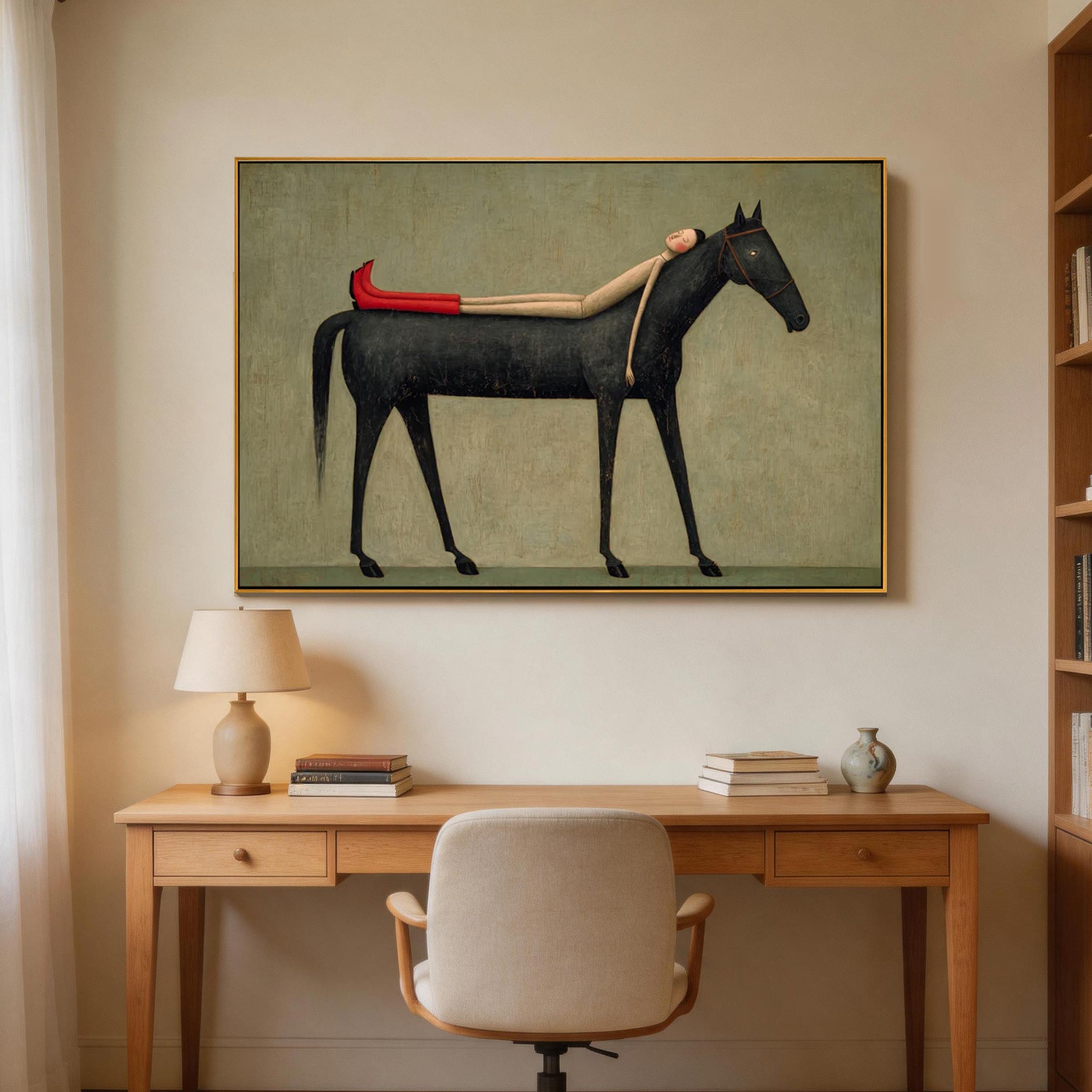 Carried — Woman & Black Horse Surrealist Canvas Wall Art