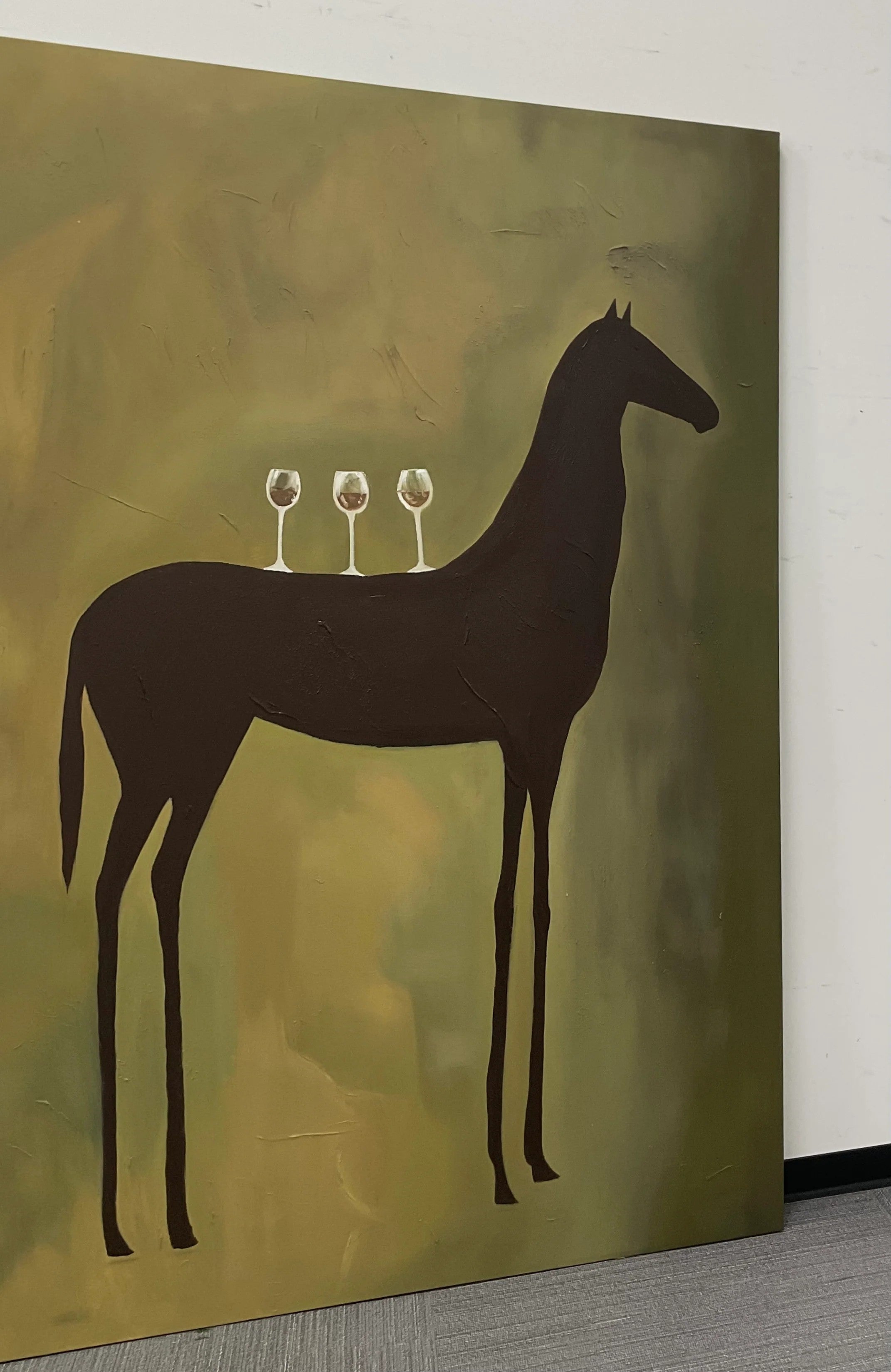 Silhouette Horse with Wine Glasses Wall Art