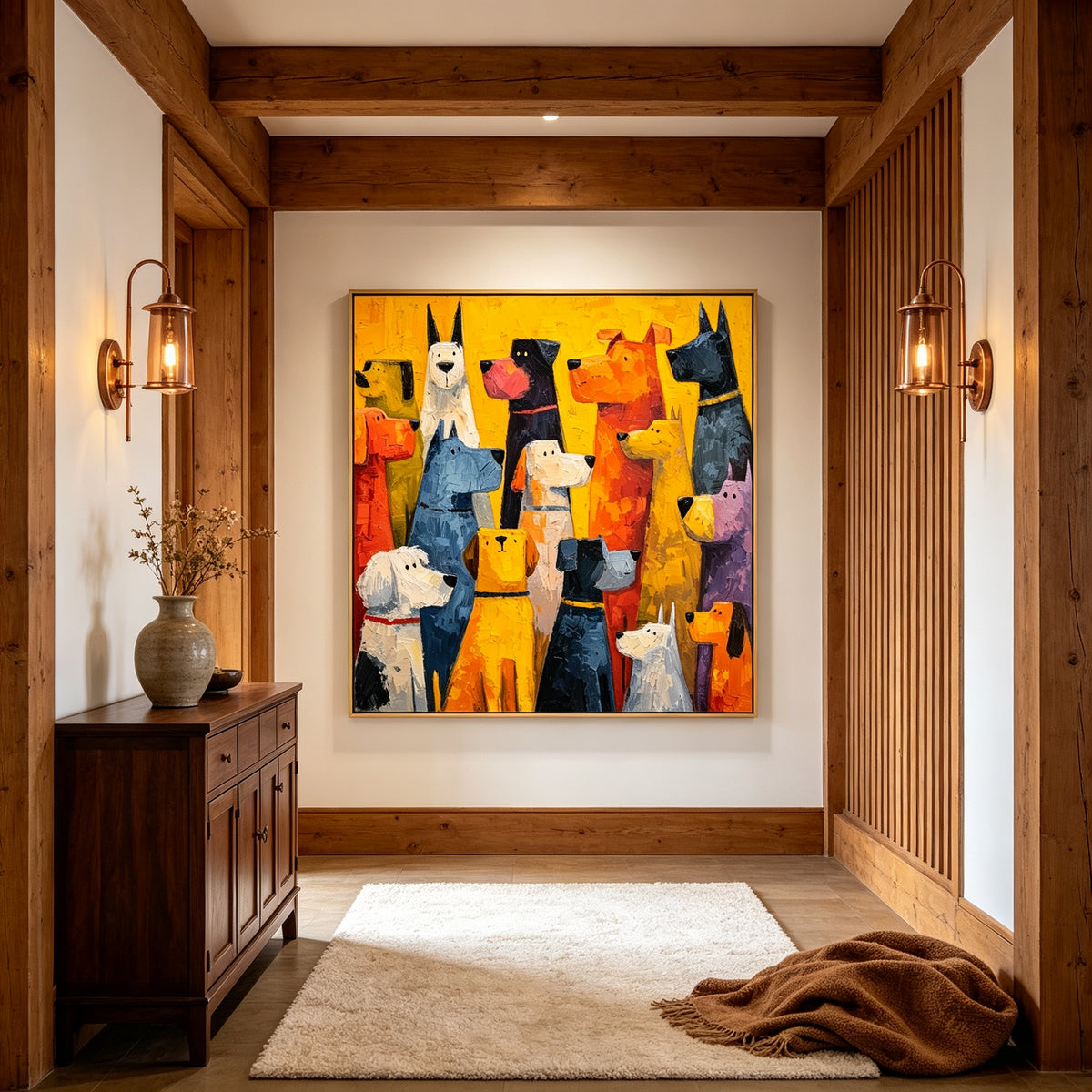 Contemporary Oil | Colorful Hound Gathering