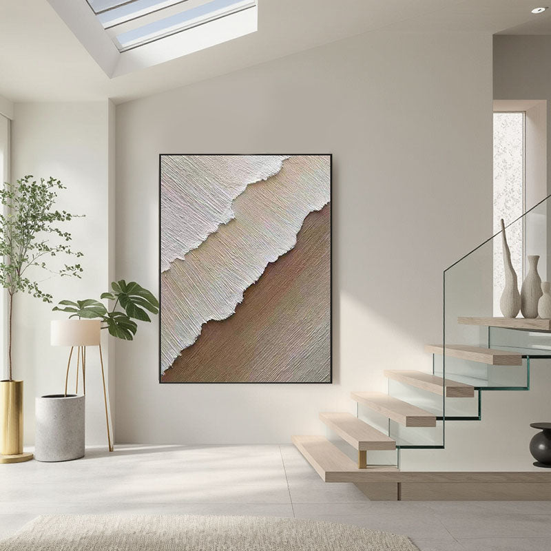 3D Textured Beige & White Coastline Wall Art