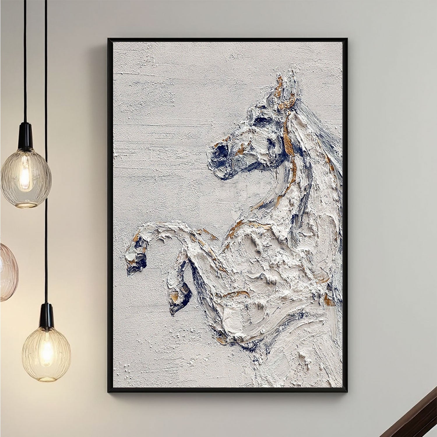 Textured White Horse Wall Art