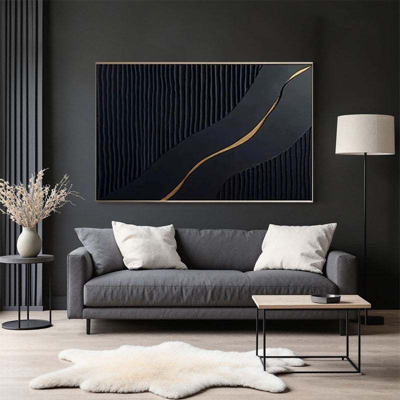Ribbed Black Gold Line Wall Art
