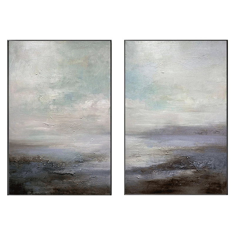 Muted Blue Gray Abstract Canvas Set of 2