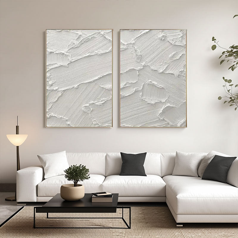 3D Textured White Plaster Wall Art Set of 2