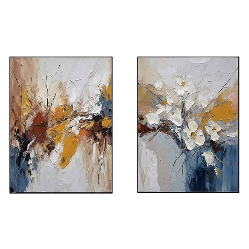 Multicolor Abstract Floral Canvas Set of 2