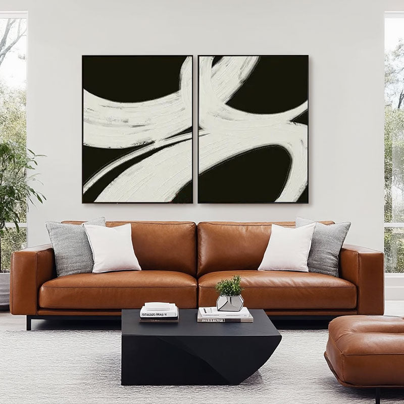 Hand-Painted Black Swirl Wall Art Set of 2