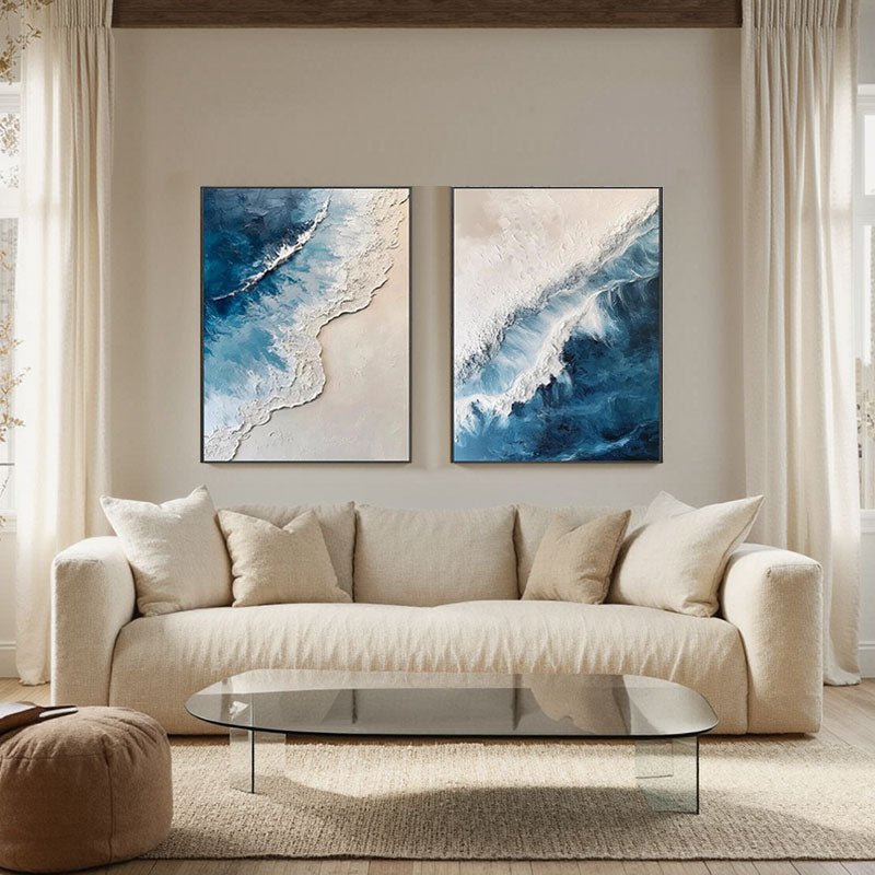 Ocean Wave Textured Canvas Wall Art Set of 2