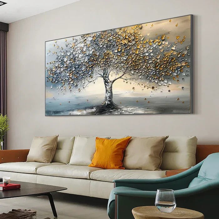 3D Textured Gold & Silver Tree Wall Art