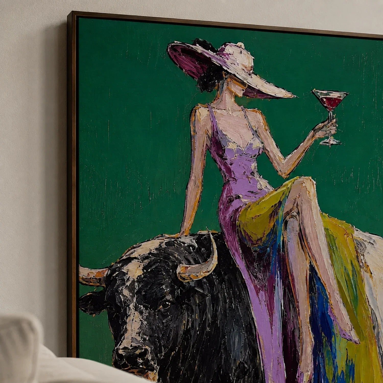 Woman Riding Bull on Emerald Wall Art