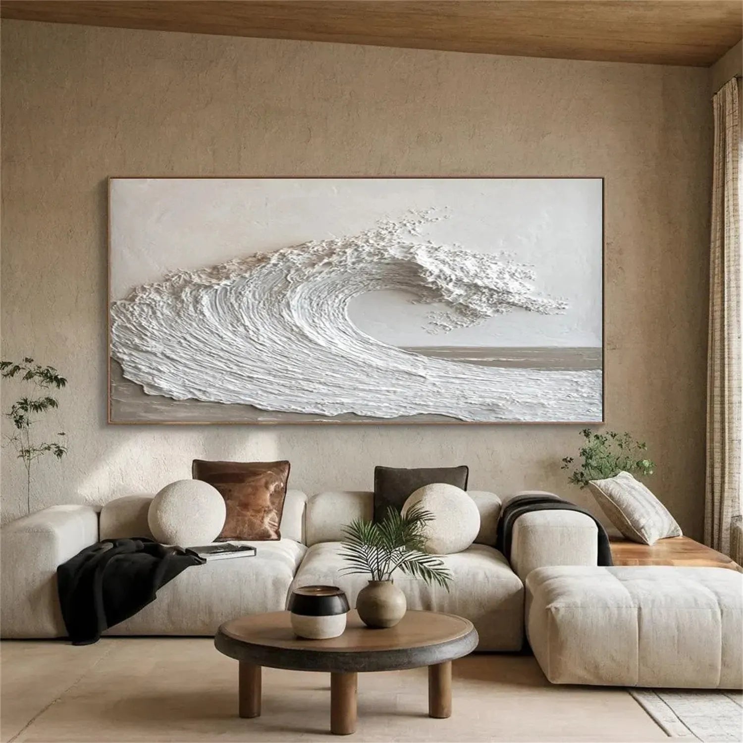 3D Textured White Wave Canvas Painting
