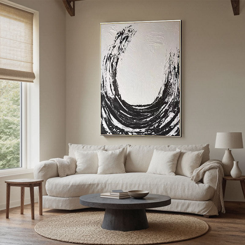 Hand-Painted Black Wave Wall Art