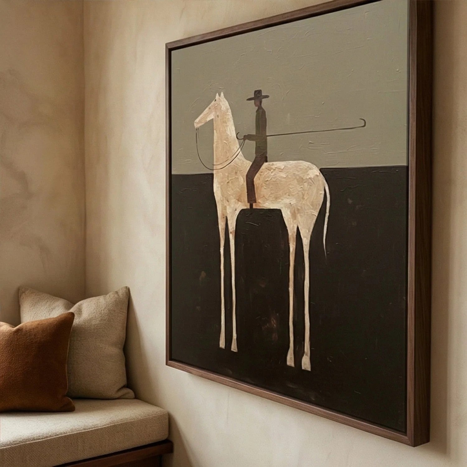 Textured Cream Horse Rider Wall Art