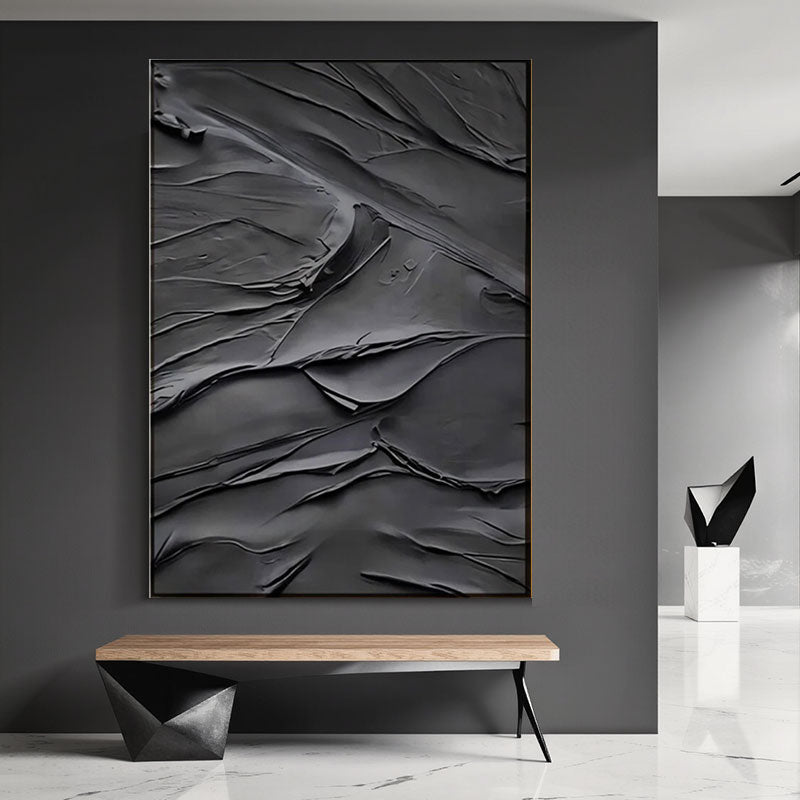 Sculptural Dark Textured Abstract Wall Art