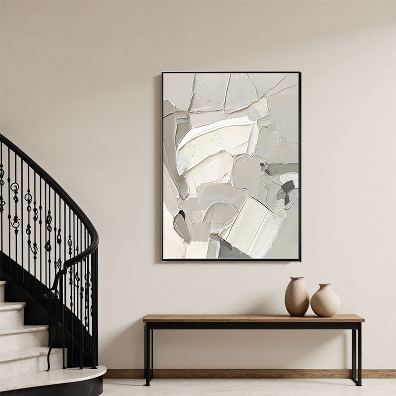Impasto Fractured Ice White Abstract Canvas
