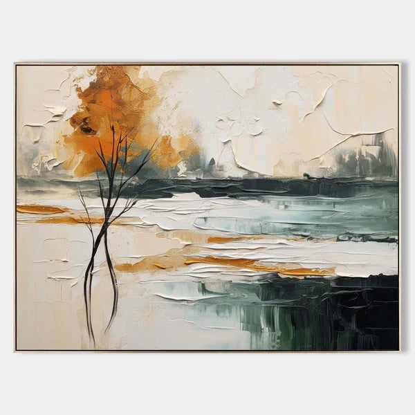 Abstract Landscape Tree Wall Art – Modern Textured Canvas Painting in Warm Tones