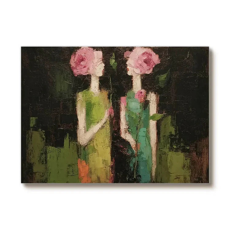 Textured Floral-Headed Figures Wall Art
