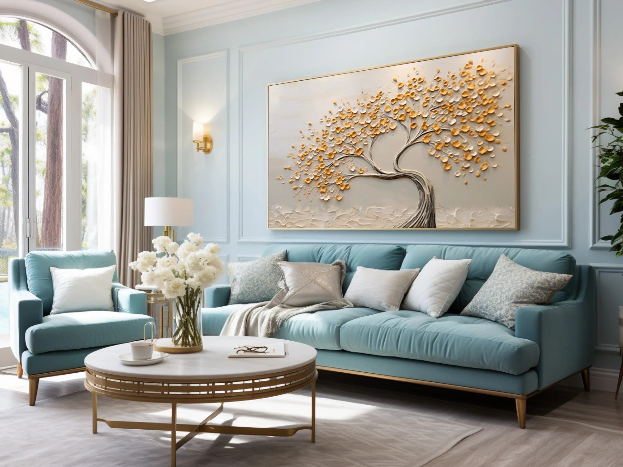 3D Textured Golden Leaves Tree Wall Art