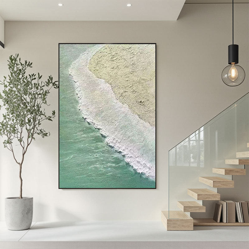 Textured Wave Canvas Art – Green & Beige Wall Decor