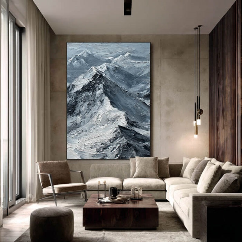 The Peak of Silence - Large Modern Impasto Snow Mountain Oil Painting