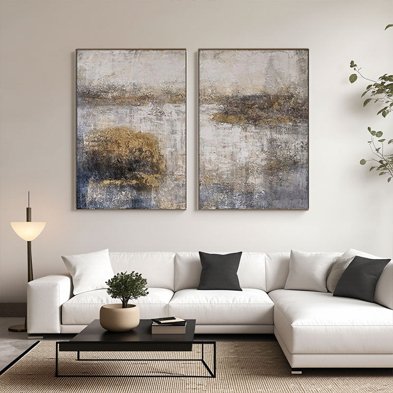 Abstract Gold Gray Landscape Canvas Set of 2